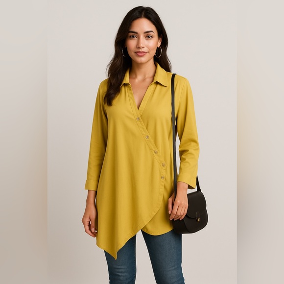 Soft Surroundings asymmet.crossover wrap button closure adjustable sleeves. XL - Picture 1 of 9